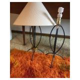 2 IRON LAMPS, ONE SHADE, 25"