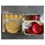 MELAMINE DINNERWARE SET, YELLOW COMPLETE, RED