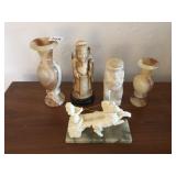 MARBLE BUD VASES, TOJAN GLADIATOR WITH HORSES,
