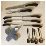 NEW GINSU KNIFE SET INCLUDING MEAT FORK AND