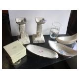 TALL LENOX CANDLE STICKS, RING HOLDER, BUTTER