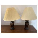 PAIR OF WOOD BASE LAMPS, 28"H