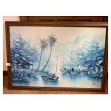 OIL ON CANVAS ASIAN BOAT SCENE, SIGNED BOTTOM