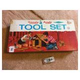 HANDY ANDY METAL TOOLBOX WITH HOT WHEELS CARS,