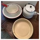 ENAMELED TEA KETTLE, EXCELLENT CONDITION, AND