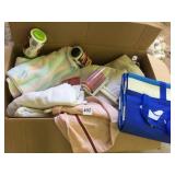 BOX OF TOWELS AND NEW LINT ROLLERS