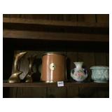 BRSS DOLPHIN BOOK ENDS, ICE BUCKET, VASES