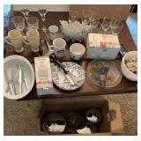 ASSORTED GLASSWARE, MUGS KITCHEN GADGETS, ETC.