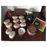 POLISH WOOD BOX, MUSHROOM PIN CUSHION WITH