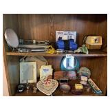 ASSORTMENT OF PICTURE FRAMES, TIE TACKS, MIRRORS,