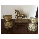 PAIR OF BRASS TEDDY BEAR BOOK ENDS AND BRASS