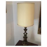 PAIR OF MATCHING BRASS BASED LAMPS WITH SHADES,