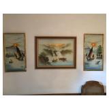 TRIO OF ASIAN OIL ON BOARD WALL ART, LARGEST