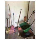 SEED SPREADER, WHEELBARROW, SNOW SHOVELS, RAKE,