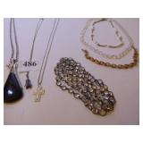 CARVED MOTHER OF PEARL CROSS PENDANT NECKLACE,