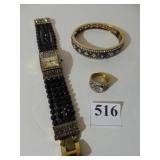 HEIDI DAUS RHINESTONE AND BLACK POLISHED BEAD