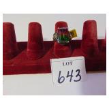 SIZE 6 KARIS SILVER TONE EMERALD CUT STONE RED