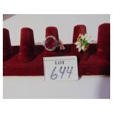 TWO STERLING SILVER 925 SIZE 6 RINGS ONE RED
