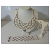 THREE PIECE SILVER TONE MESH NECKLACE BRACELET