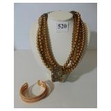 MULTI STRAND GOLD TONE HEIDI DAUS BEADED NECKLACE
