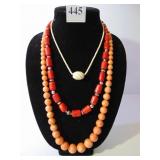 ORANGE POLISHED STONE NECKLACE 30" NECKLACE, RED