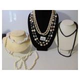 WHITE PLASTIC BEADED NECKLACES (2), BLACK SEED