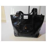 LIZ CLAIBORNE BLACK VINYL HANDBAG PURSE FRONT