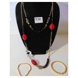 GOLD TONE CHAIN NECKLACE DOUBLE STRAND WITH BLACK