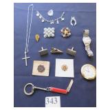 RHINESTONE CROSS ON SILVER TONE CHAIN NECKLACE,