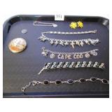 COURTING SCENE PIN, YELLOW FLOWER EARRINGS, SIX