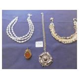 TRIPLE STRAND CRYSTAL BEADED NECKLACE, MULTI