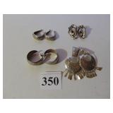 THREE PAIR OF STERLING SILVER EARRINGS AND ONE