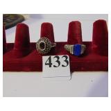 TWO STERLING SILVER RINGS RED STONE SIZE 8.5 AND