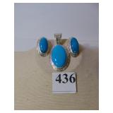 SILVER 925 LARGE BLUE STONE PENDANT AND EARRING