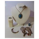 TURQUOISE NECKLACE AND RING, EARRING ETC.