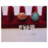 TWO STERLING SILVER RINGS SIZE 10 ONE WITH BLUE