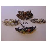 FOUR VINTAGE HAIR BARRETTES AS IS MISSING OR