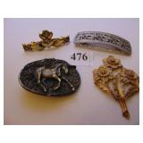 VINTAGE HAIR BARRETTES ONE SILVER TONE BAR WITH