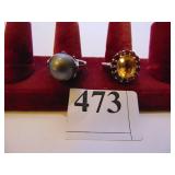 TWO STERLING SILVER RINGS SIZE 10 ONE WITH GRAY