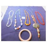 GROUP OF BEADED NECKLACES AND ONE BRACELET