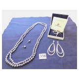 LONG 56" STRAND OF SILVER GRAY PEARLS AND