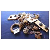 GROUP OF WOOD AND LEATHER BUTTONS