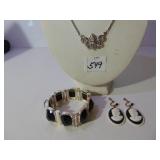 CORA SILVER TONE AND RHINESTONE NECKLACE, CAMEO