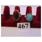 TWO STERLING SILVER RINGS SIZE 10 ONE WITH BLUE