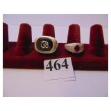 TWO STERLING SILVER RINGS SIZE 10 ONE WITH AMBER