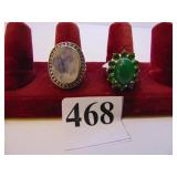 TWO STERLING SILVER RINGS SIZE 10 ONE WITH GREEN