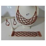 COPPER TONE MESH AND RHINESTONE NECKLACE BRACELET