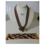 HEIDI DAUS THREE STRAND BROWN BEADED NECKLACE