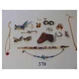 WOOD HORSE HEAD W/  INLAY PIN, BLUE BIRD PIN,