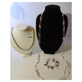 TWO 56" BEADED AND SILVER 925 CHAIN NECKLACES,